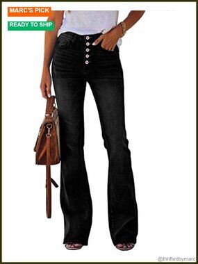 Womens High Waisted Boyfriend Bootcut Stretch Jeans Flare Denim Pants